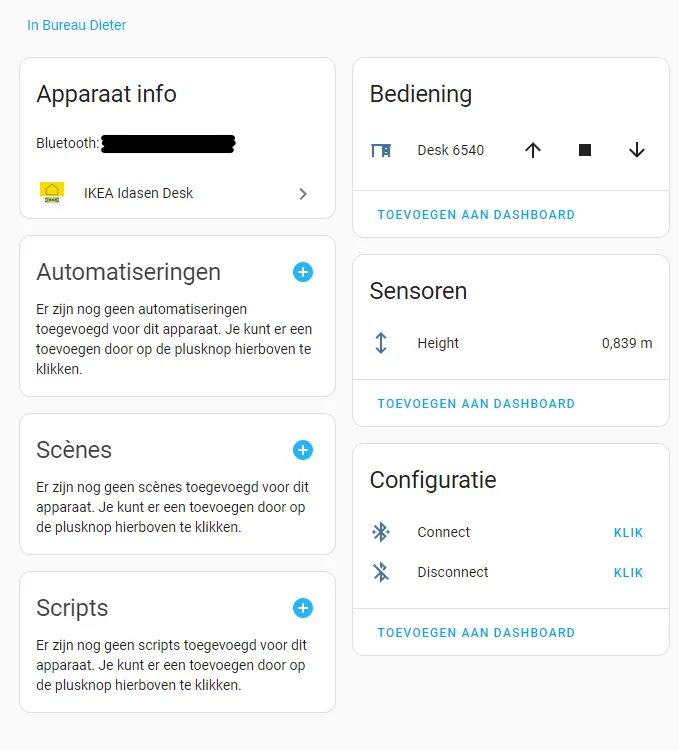 automatiseer standing desk met esp32 in home assistant